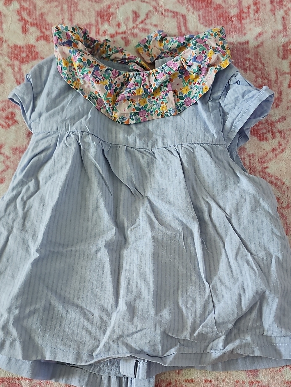 Girls' Light Blue Floral-Trim Blouse